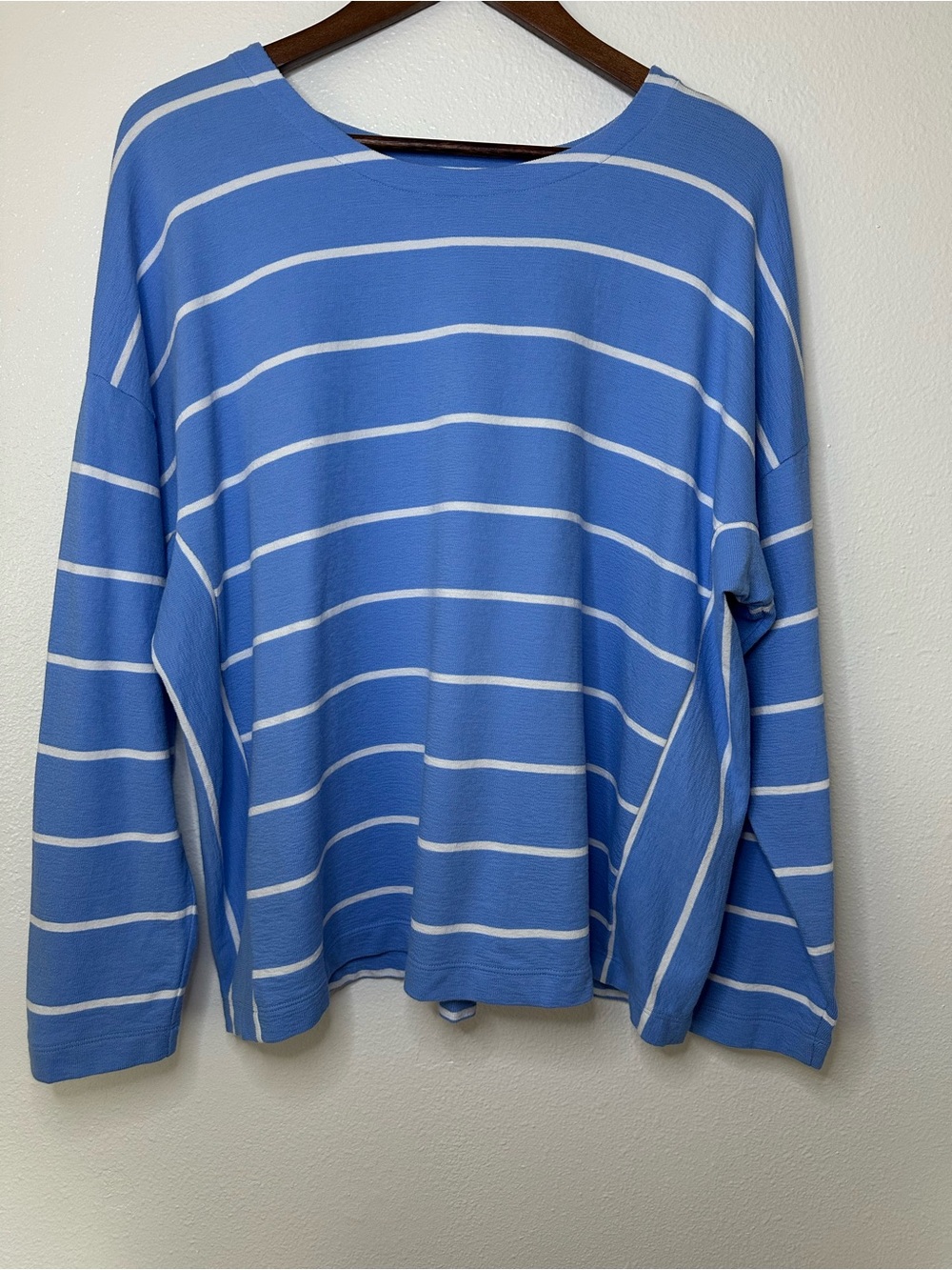 J. Jill Blue and White Striped Crewneck Sweater